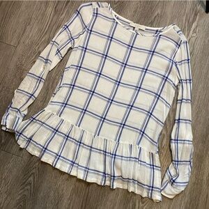 Ann Taylor loft window pane plaid shirt blue / white - size small